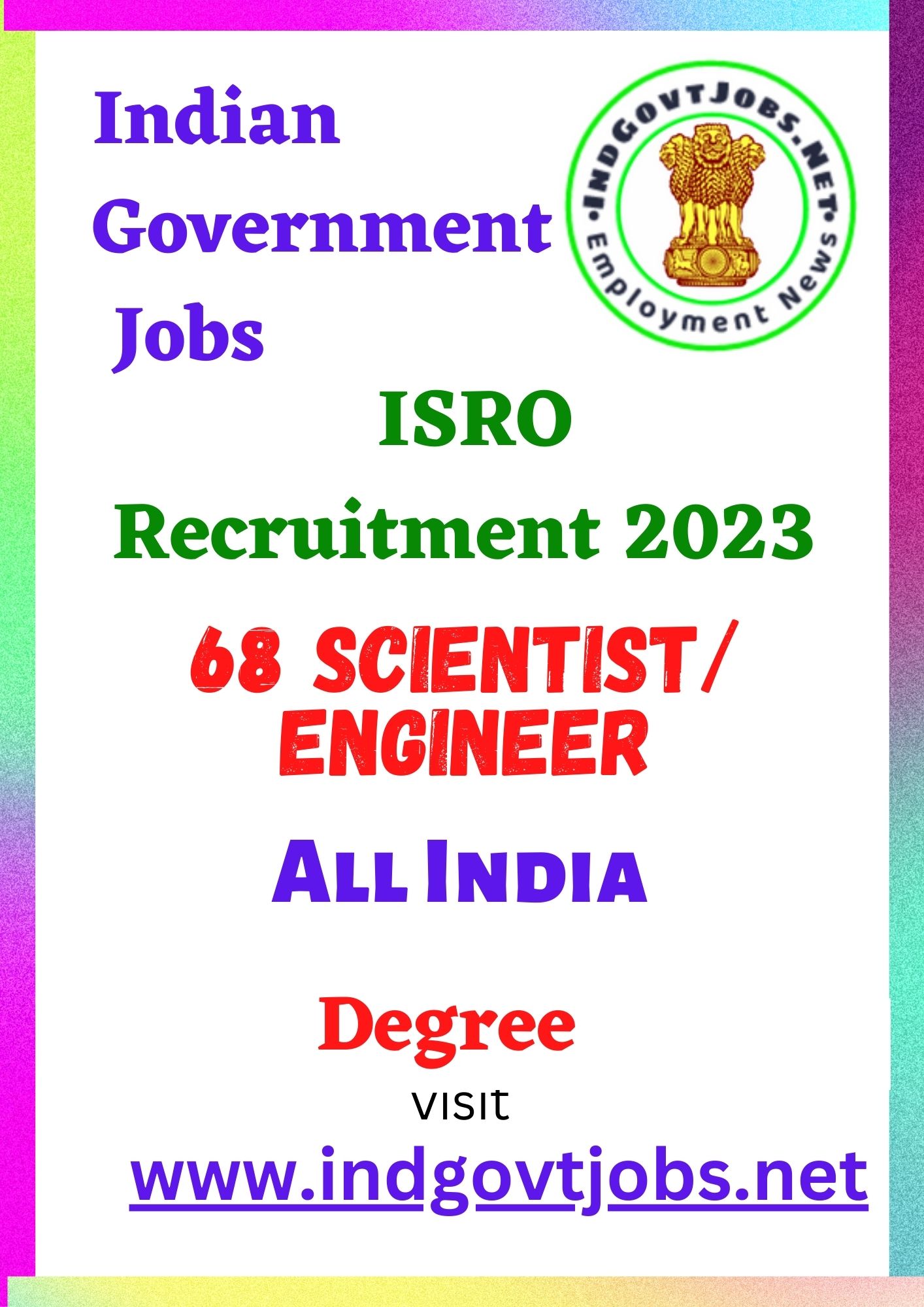 ISRO Recruitment 2022 - 68 Scientist/ Engineer SC Best Jobs