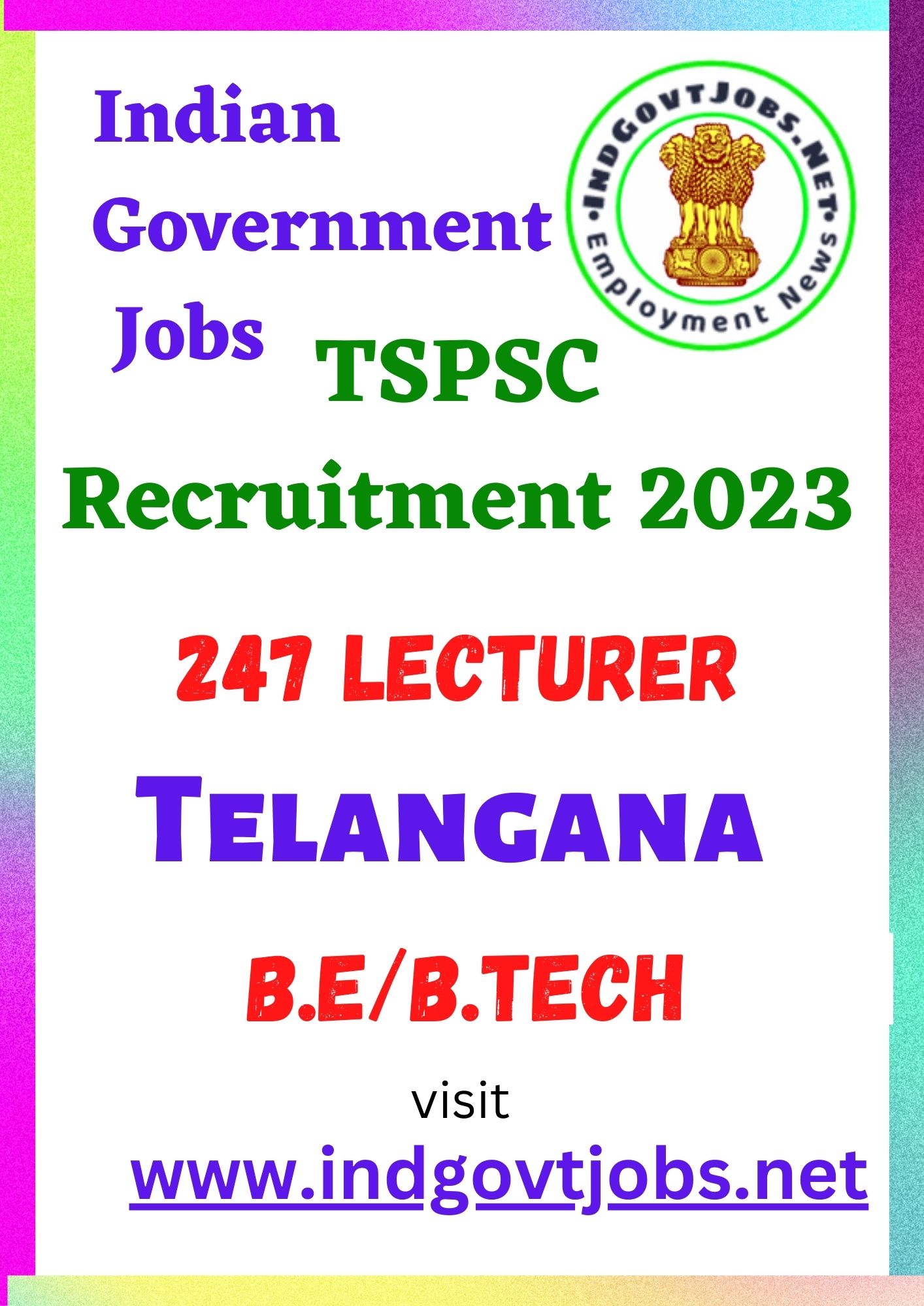 TSPSC Recruitment - 247 Lecturer Best Job Vacancy 2023